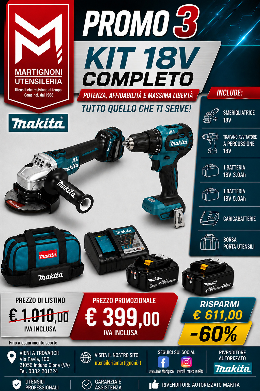 Promo3 kit 18V Trapano+smerigliatrice+borsa