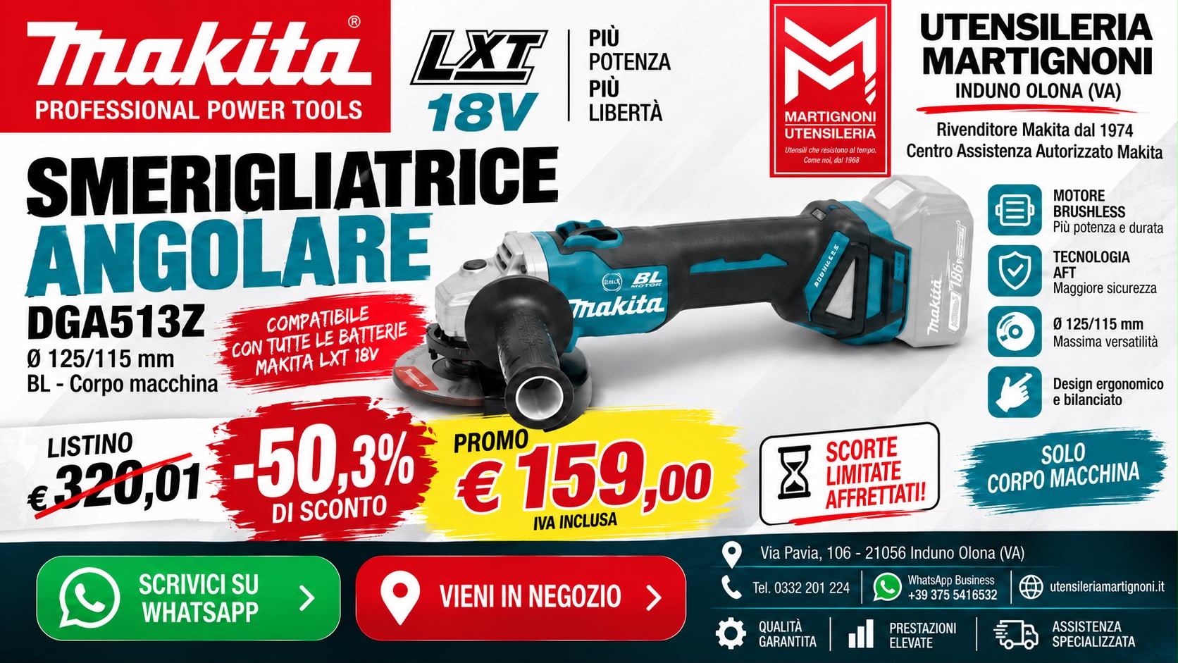Super promo smerigliatrice 18V DGA513Z.oriz